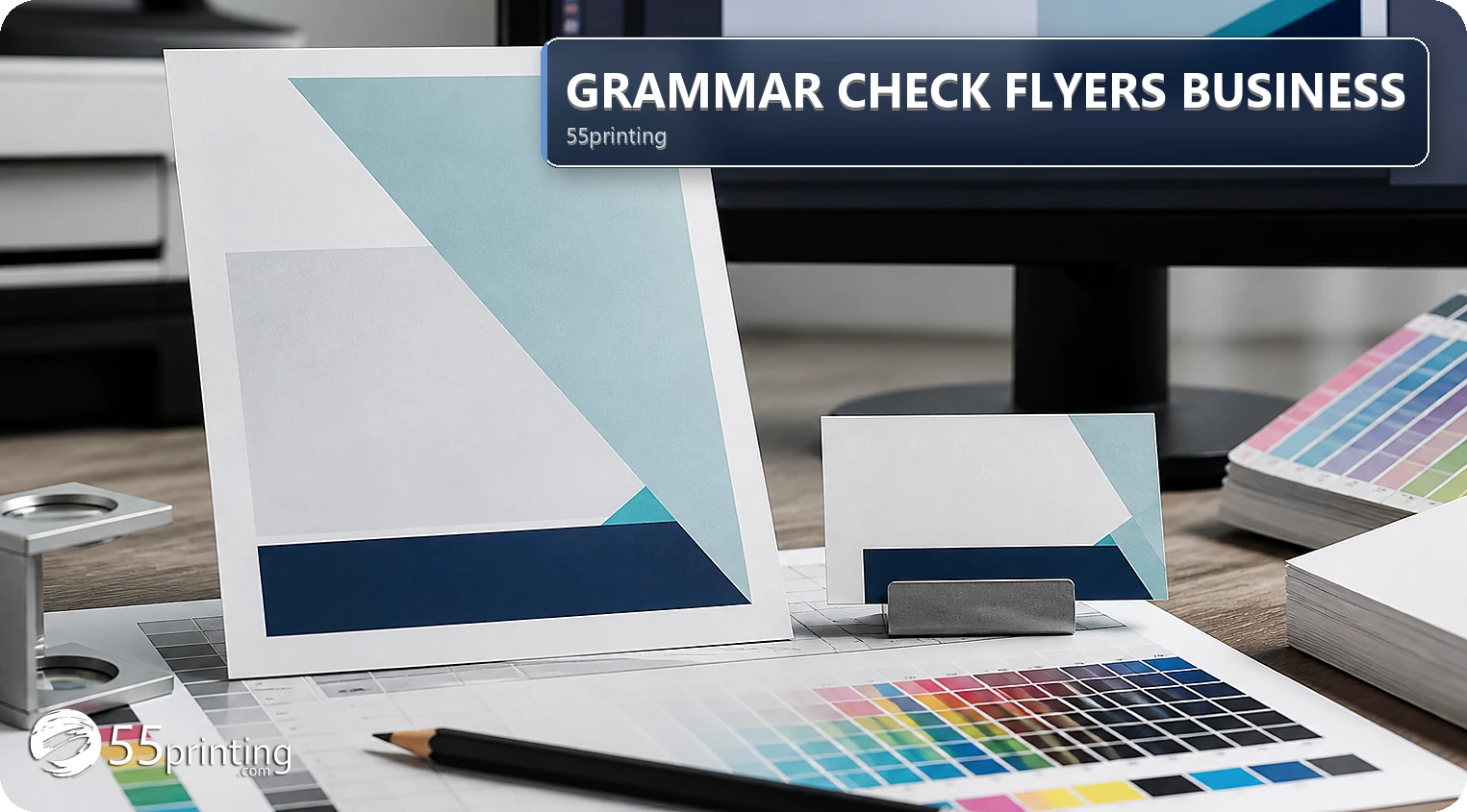 Flyer and business card copy are checked for grammar, exact details, and readable line breaks