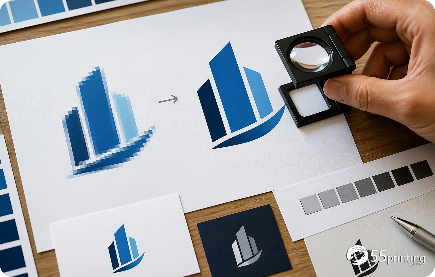 A logo decision records source authority, identity risk, enhancement option, replacement, redraw, or acceptance