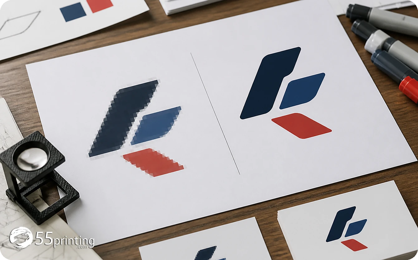 A product proof compares logo identity, crop, placement, and visible detail after a source decision