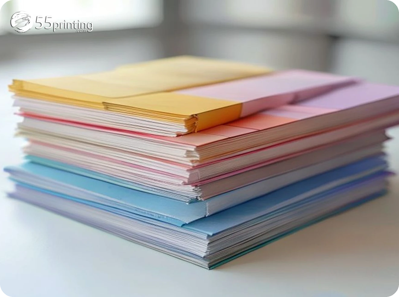 Printed color packet pages stacked for an office training manual