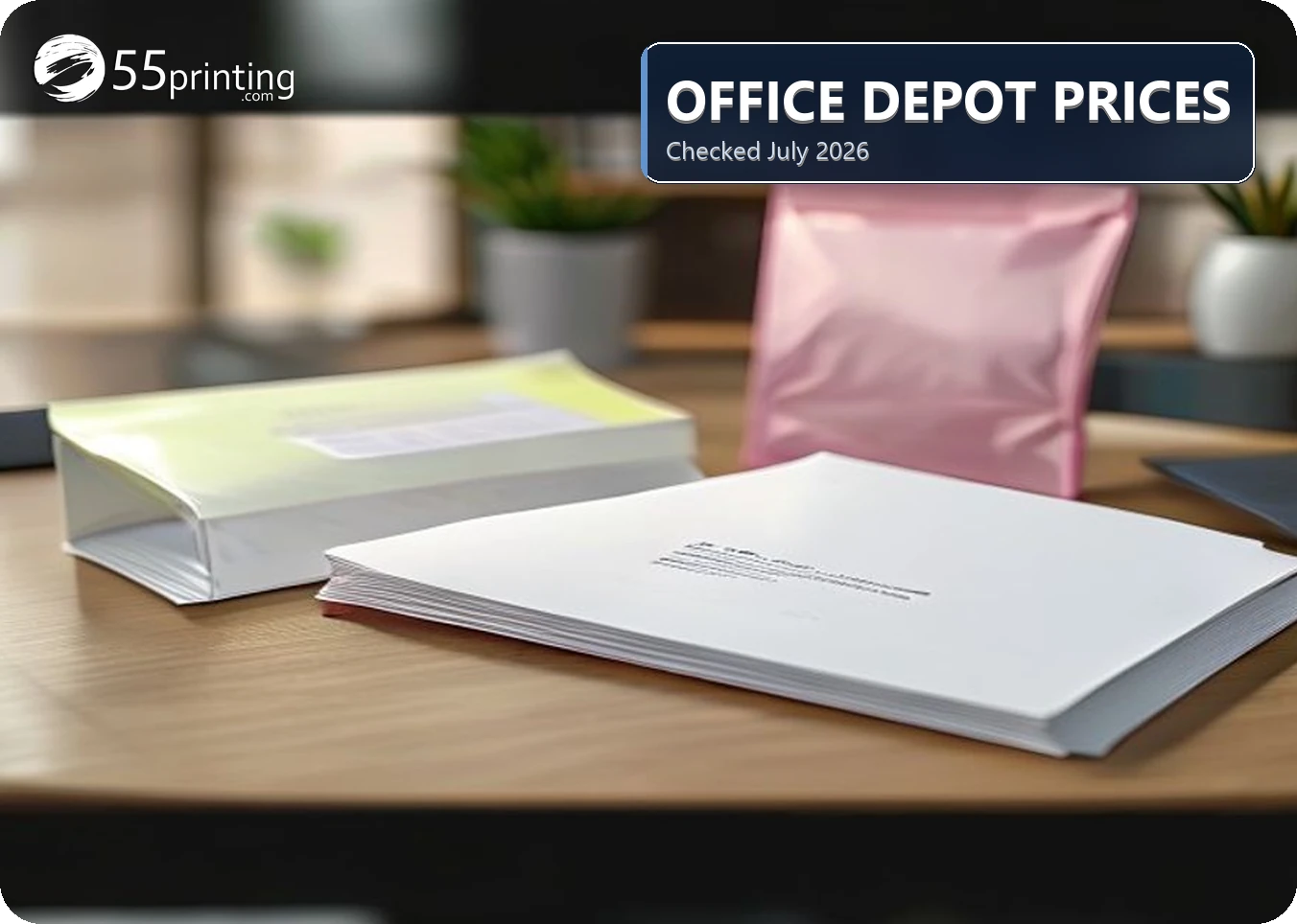 Color printed documents and retail copy pricing comparison materials on a desk