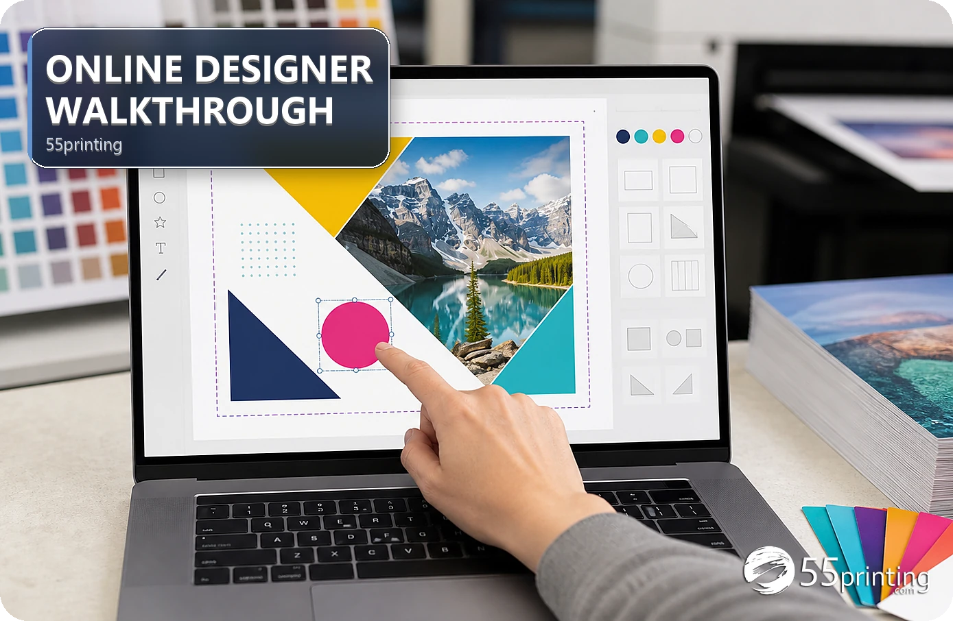 Browser designer canvas shown on a monitor in a print studio