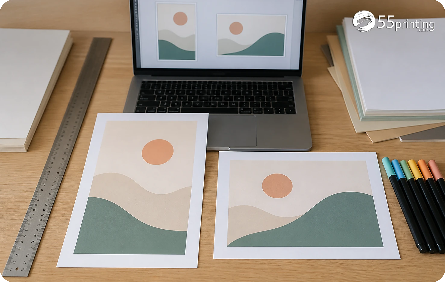 A resized print design is checked for text scale, logo placement, crop, and safe zone