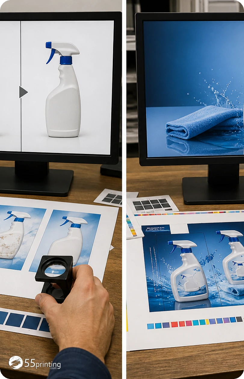 A scope brief labels cleanup changes, new design decisions, approved assets, and proof questions