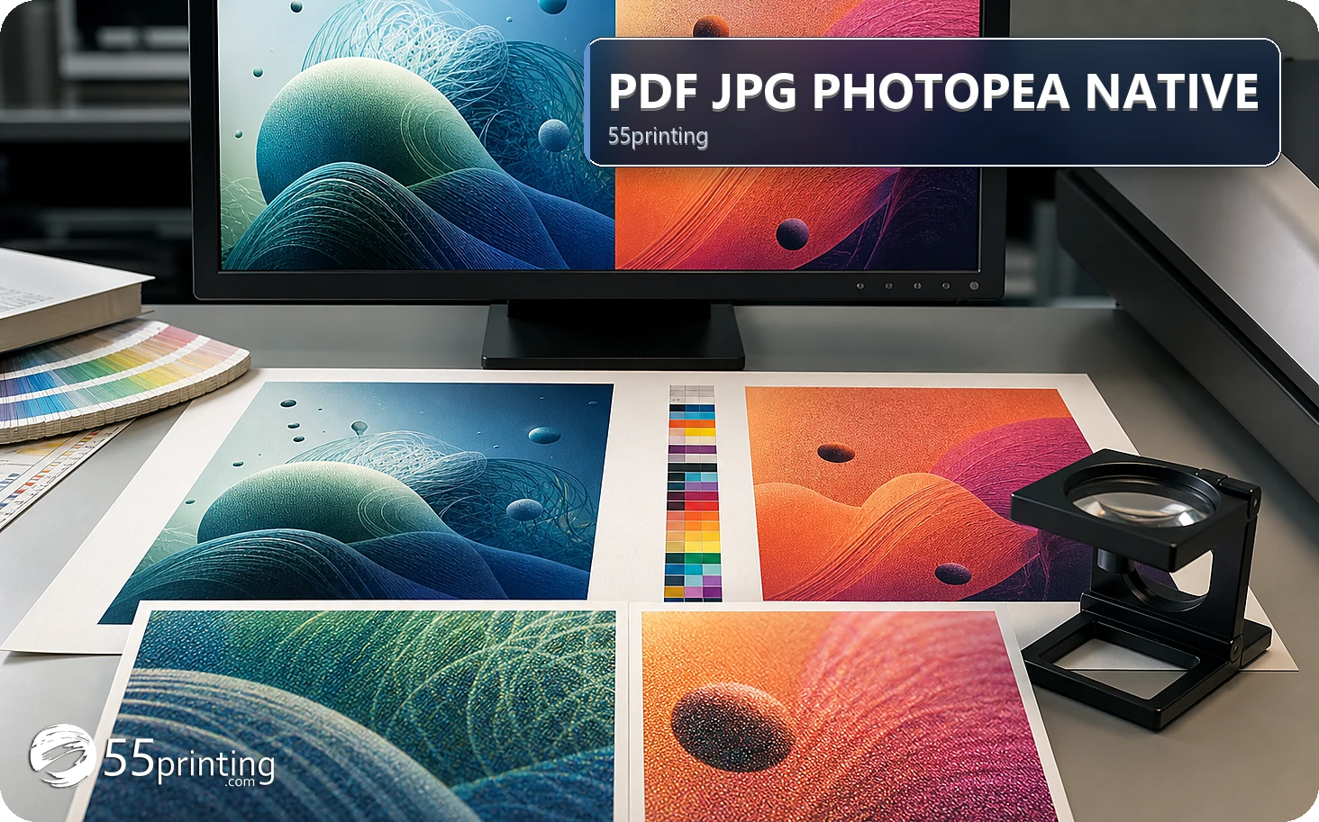 A PDF page is compared in Photopea and a browser converter before JPG handoff