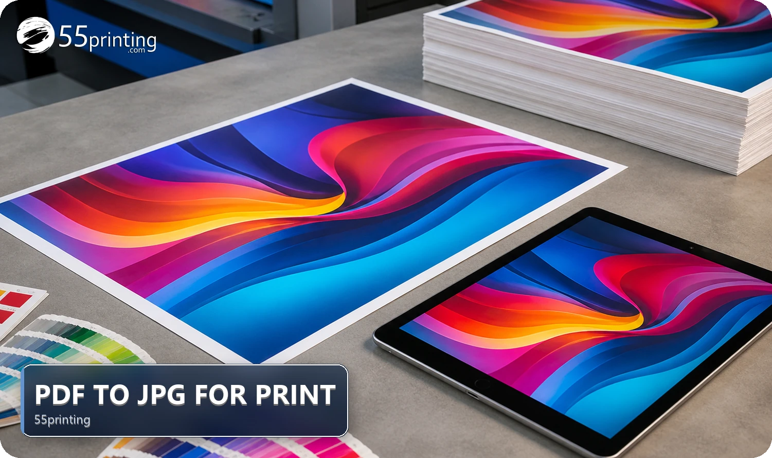 Printed photo proof compared with a tablet preview after PDF export