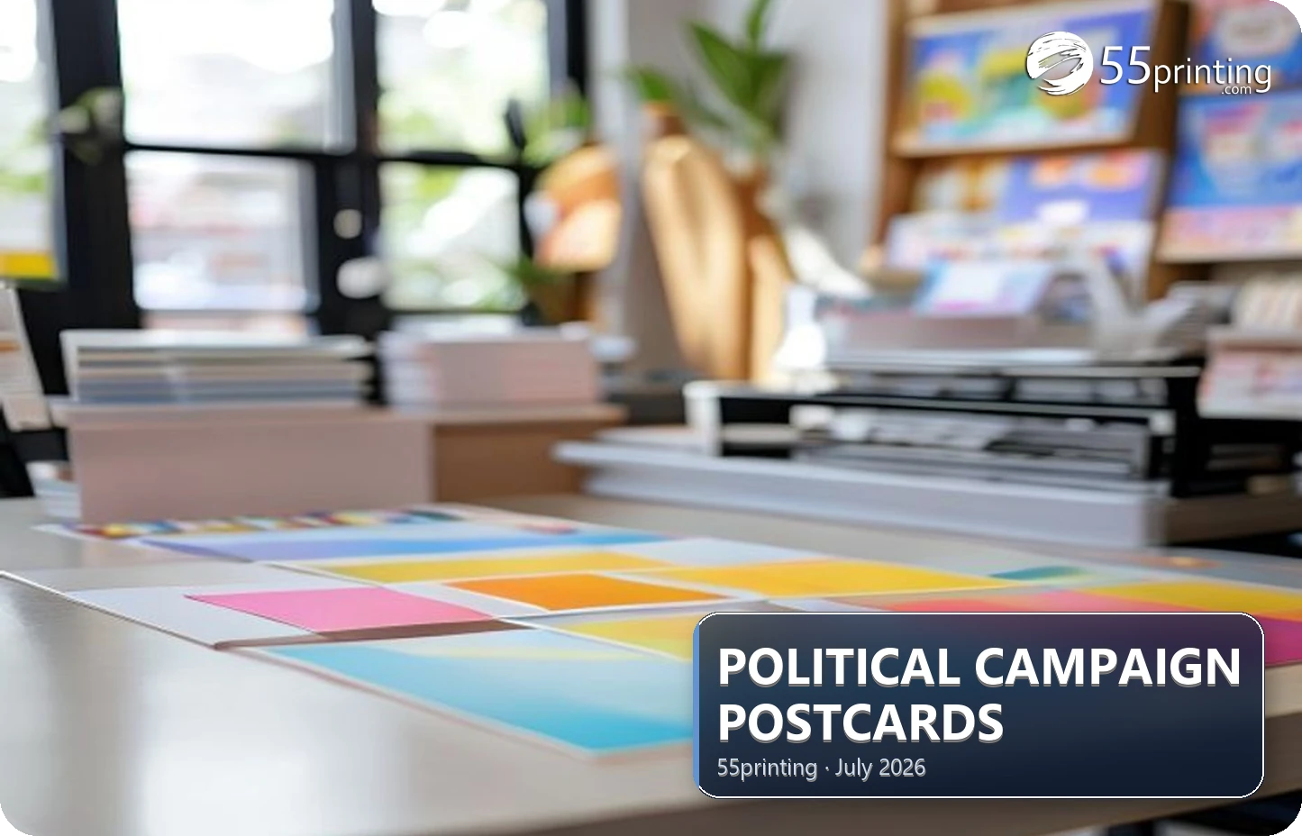 Stacks of campaign-style postcards ready for a political mailing