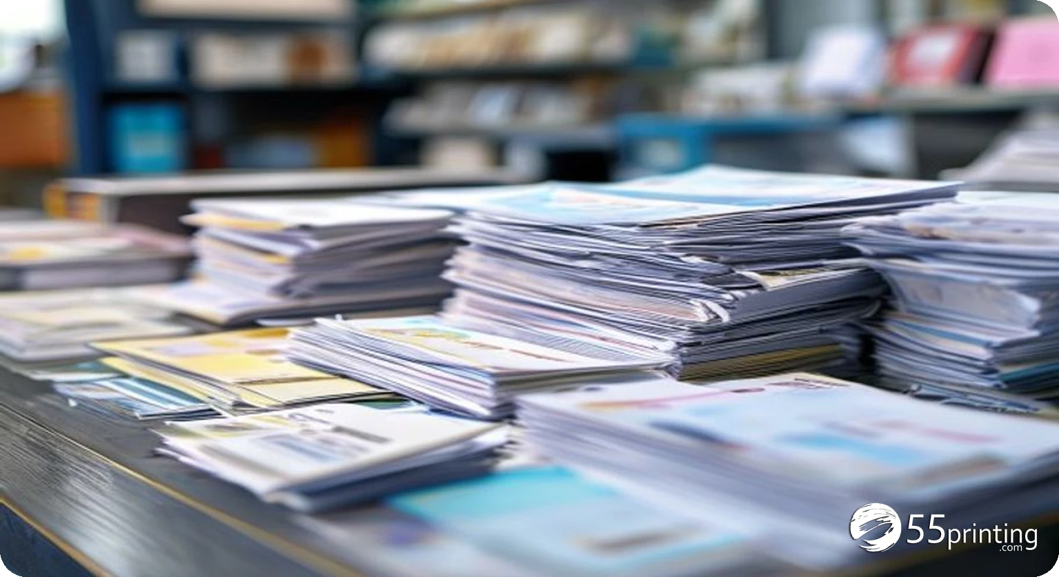 Stack of full color flyers and document copies for local distribution