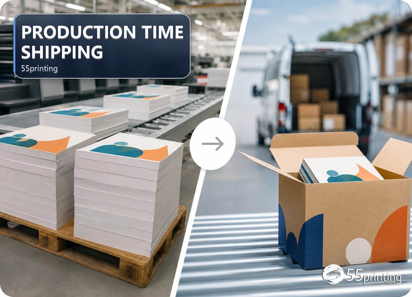 A print workflow separates source review and production from later shipping transit