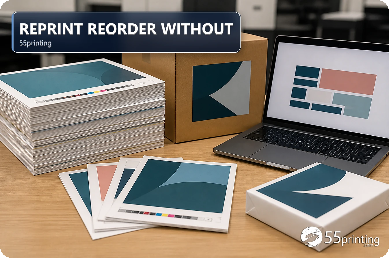 A previous print file is compared with current copy, product settings, and proof before reorder