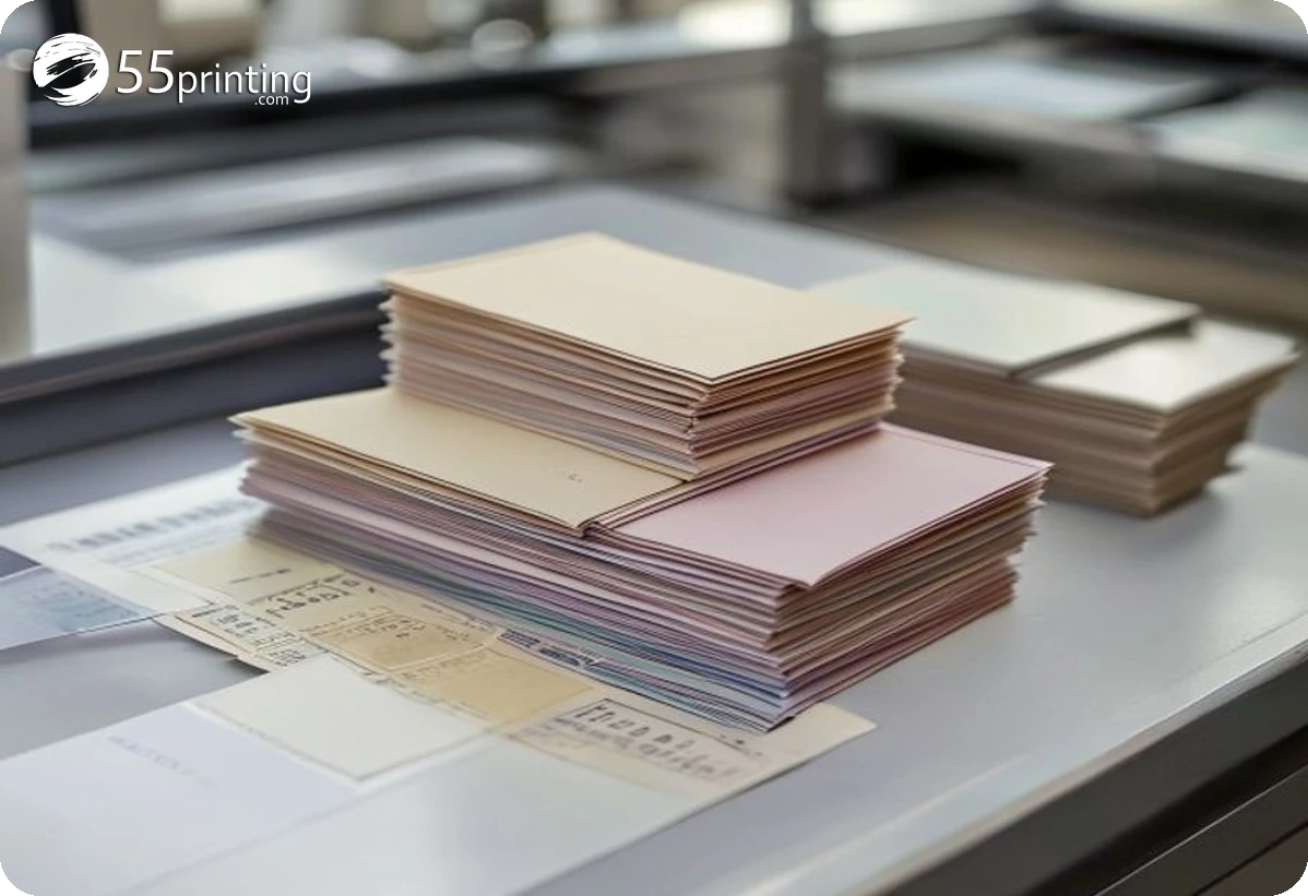 Rush color copy stacks arranged by quantity for verified print-price checkpoints