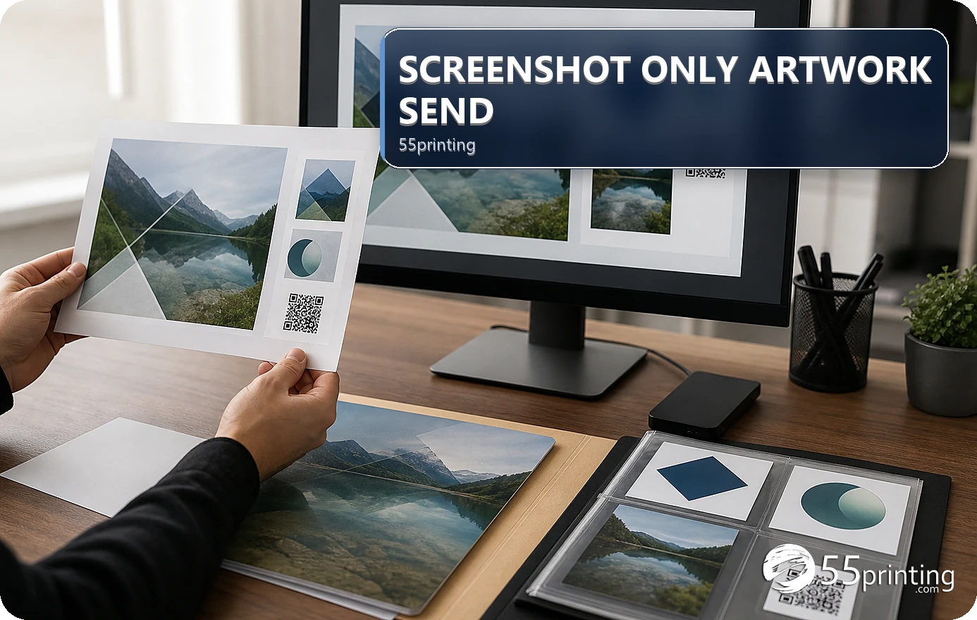 A screenshot is compared with a source artwork and PDF handoff checklist