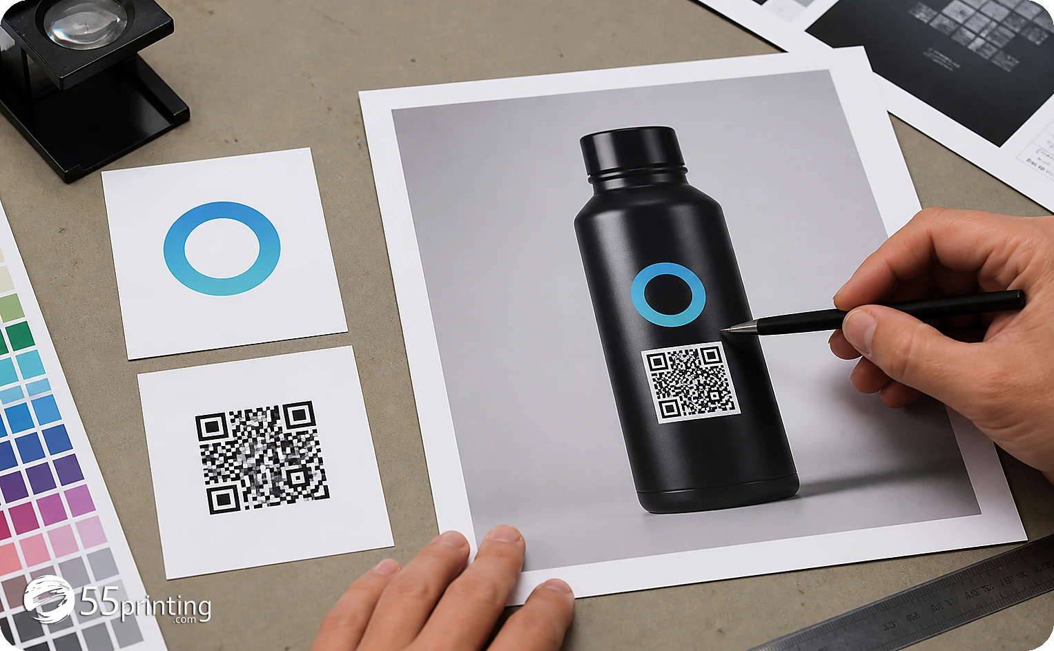 Separate logo, photo, QR, and copy files are labeled with their source authority and intended role