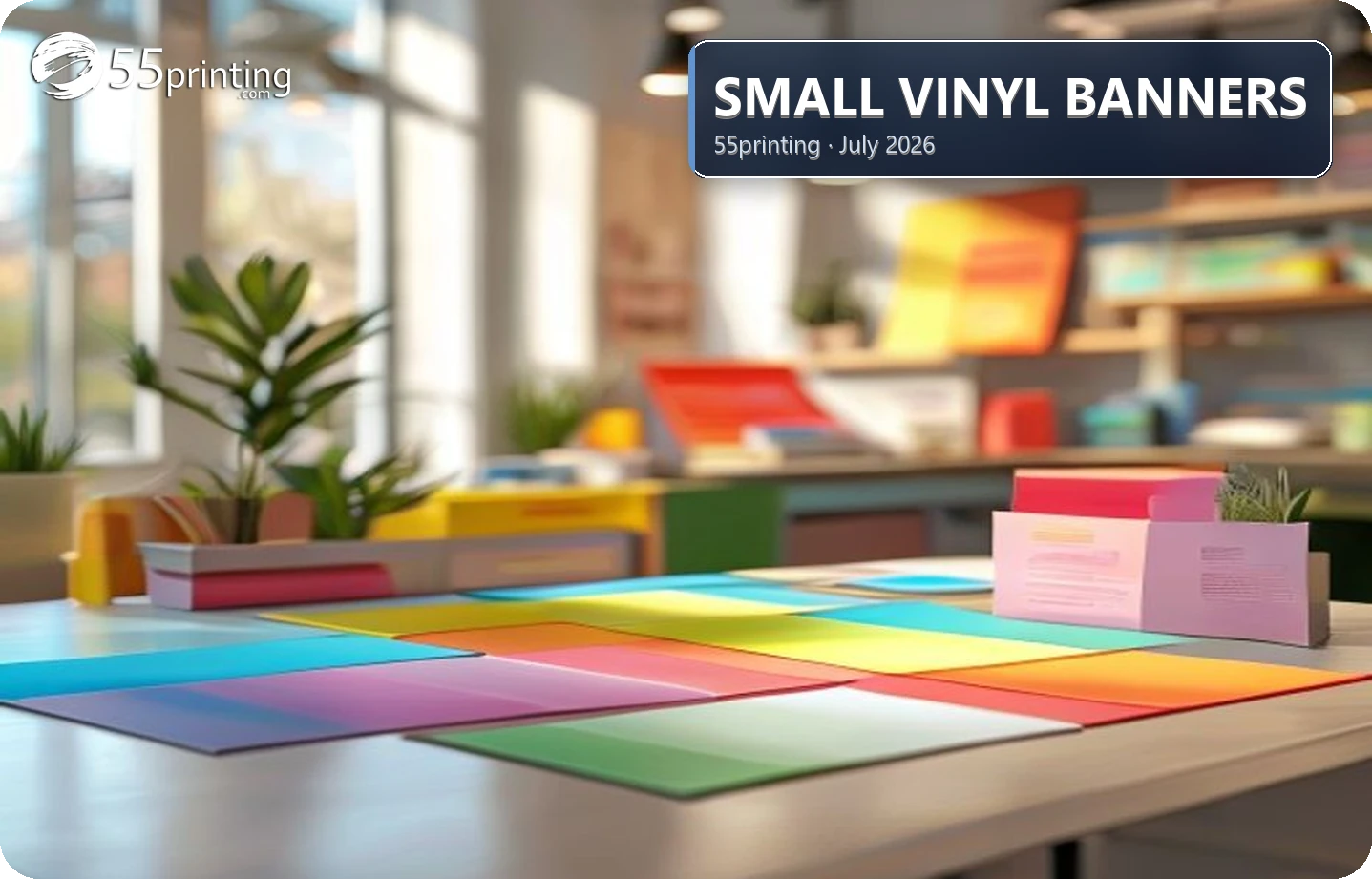 Small 2x4 vinyl banner on a tabletop display stand