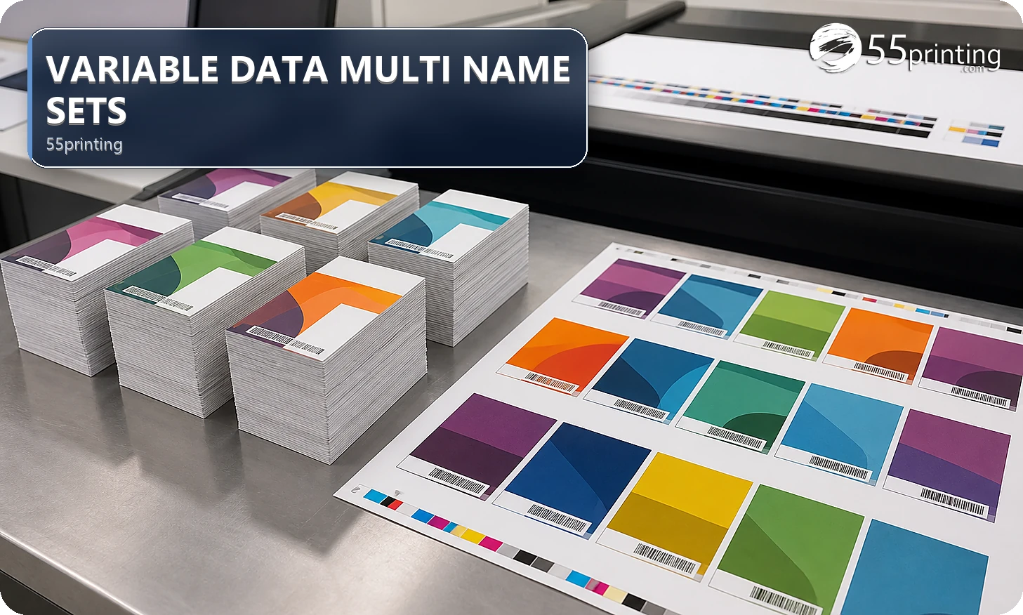A variable-data template is matched with a named dataset and sample proof