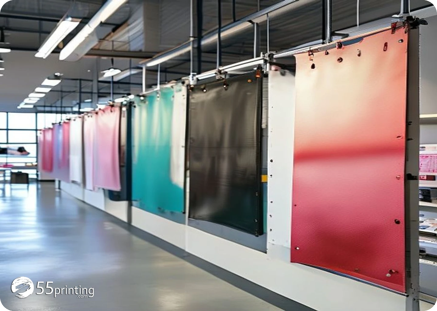 Four vinyl banner size mockups from 2x4 through 4x10 on a wall