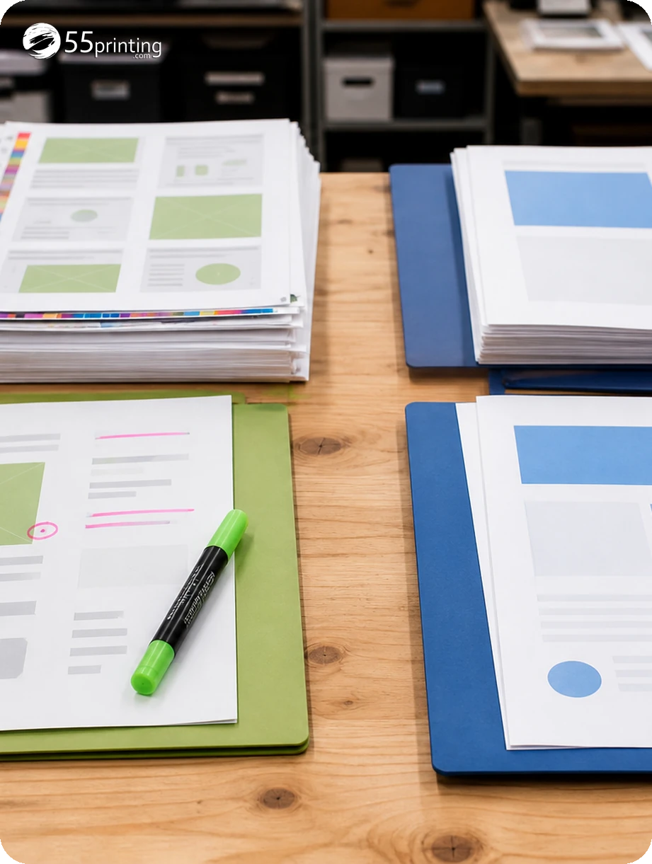 A proof compares the requested cleanup with the source, template, and unchanged brand elements