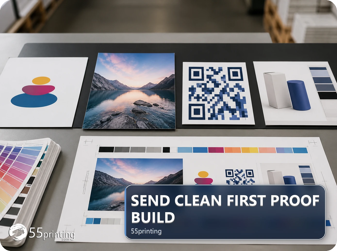 A print handoff groups the source, approved assets, template, note, and proof questions