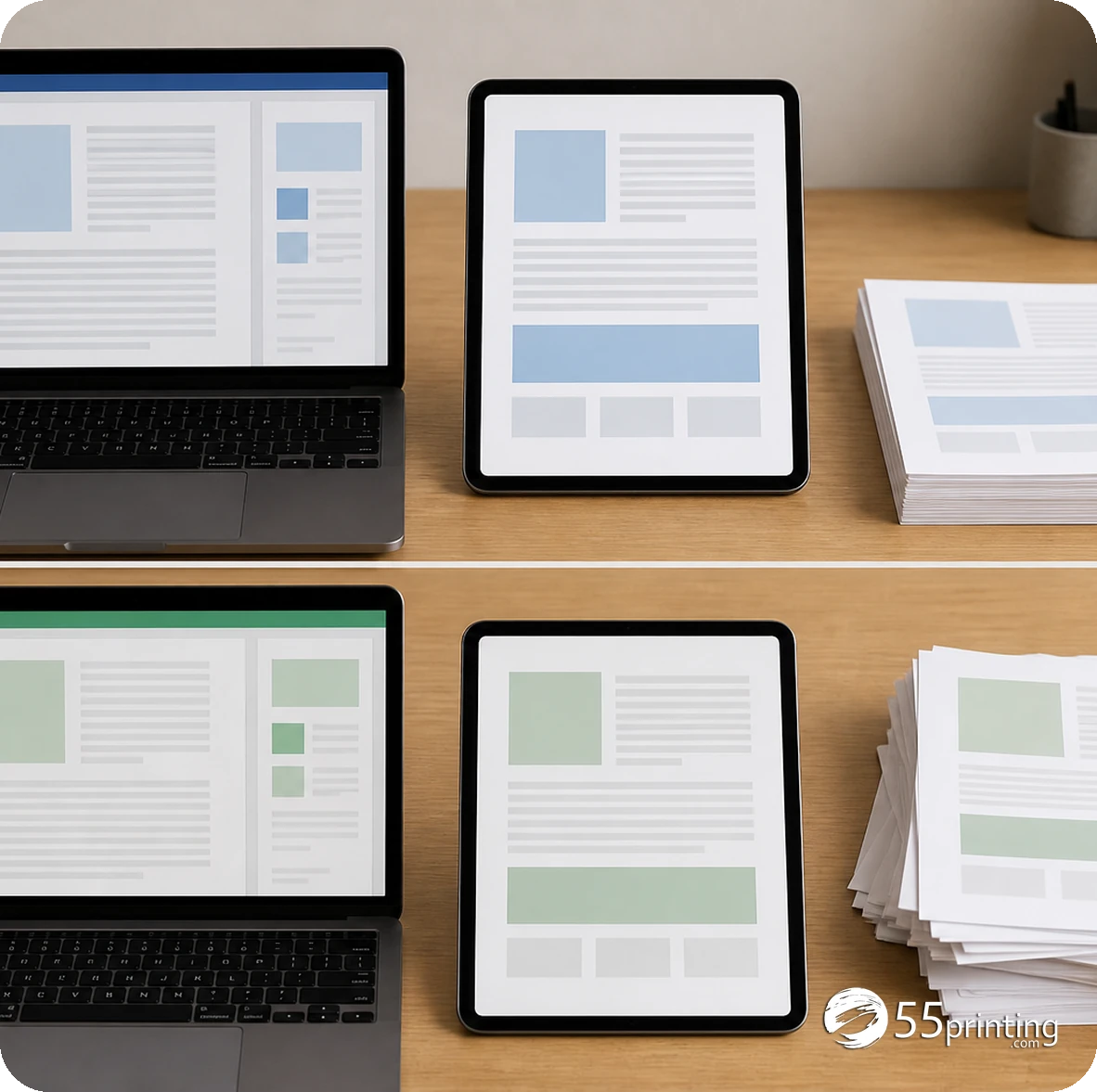 A converted PDF is compared with the Word source for page breaks, tables, and image placement