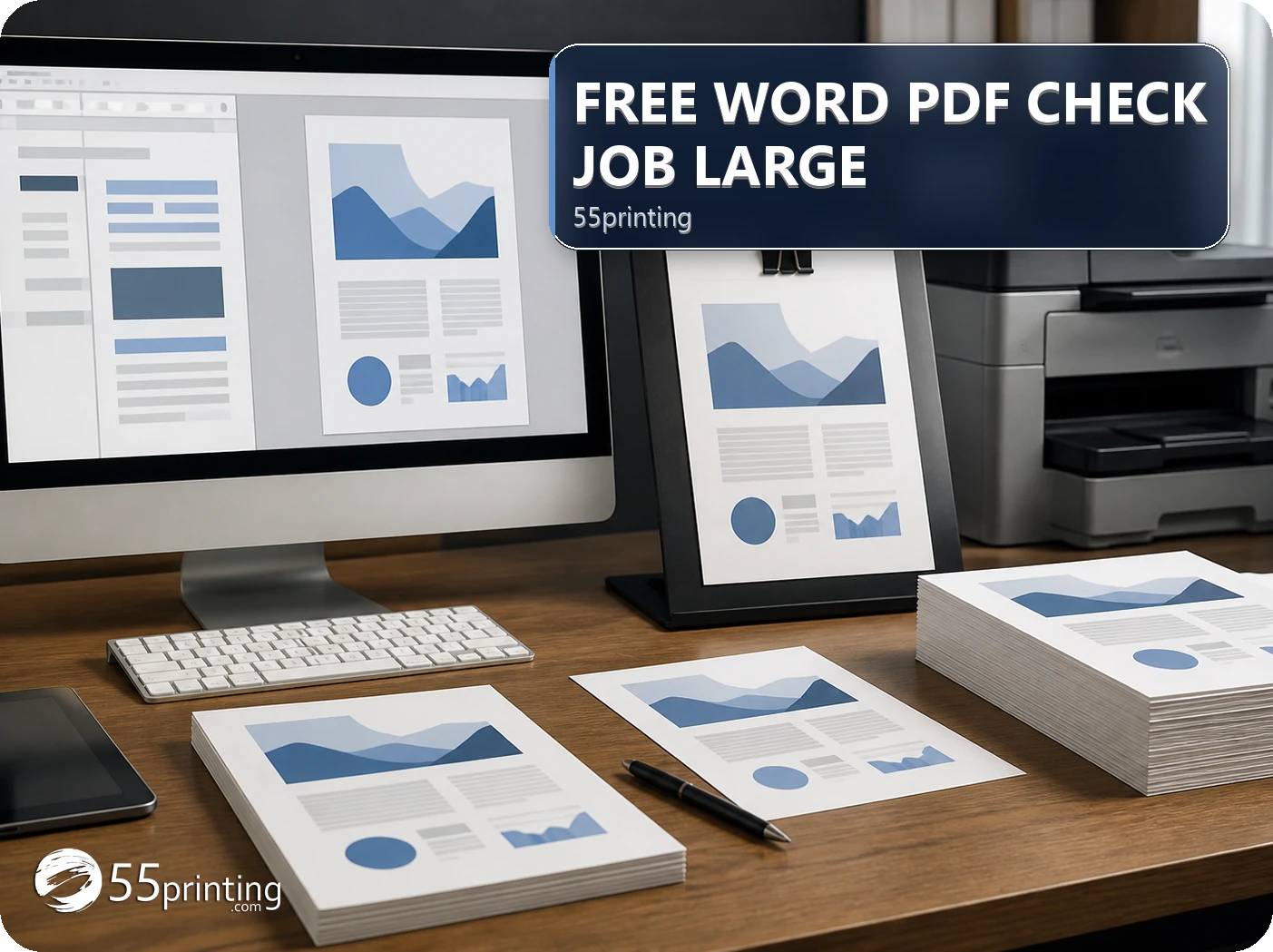 A Word document is reviewed for pages, images, and layout before PDF conversion