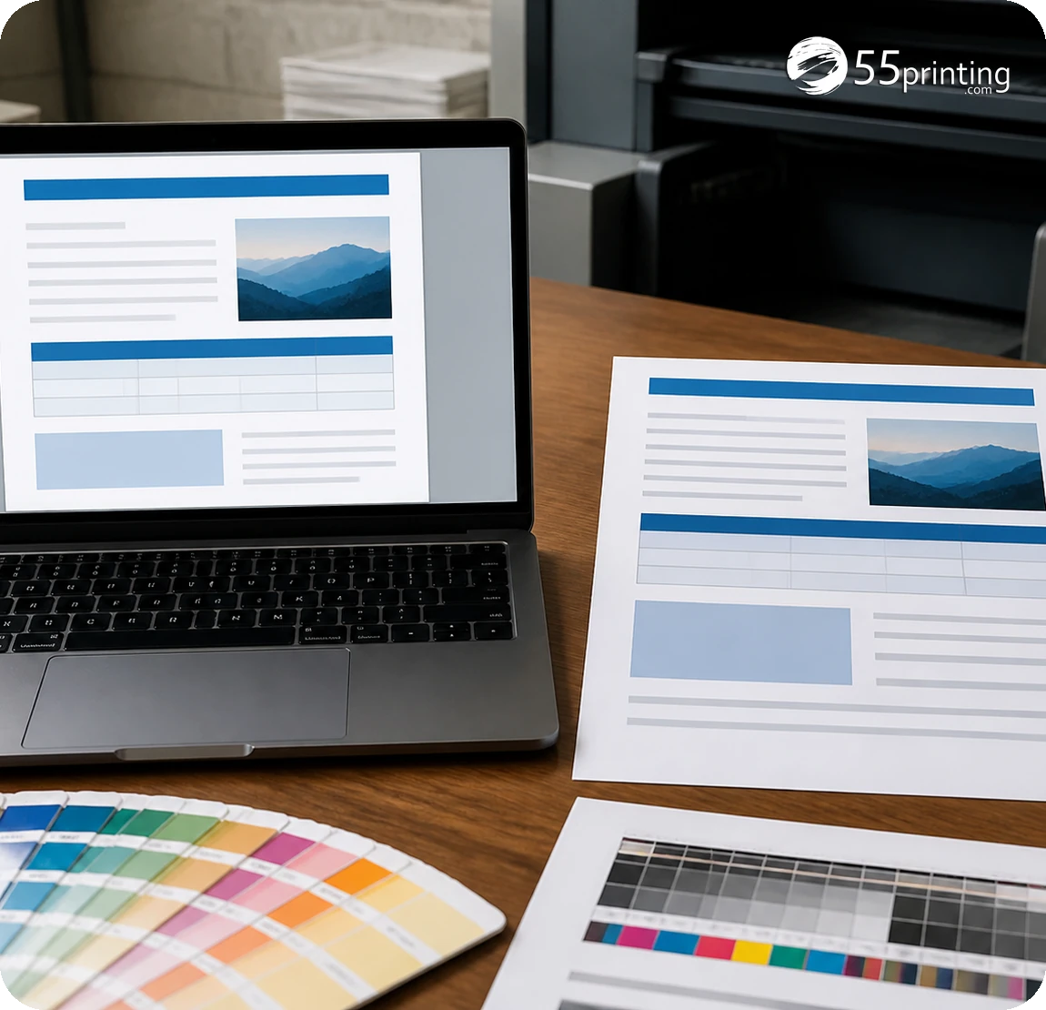 Word-style page layout compared between a laptop preview and a printed PDF proof