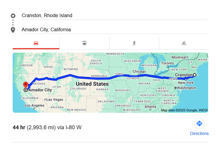 Mapinstructionsfordrivingfromcranston RhodeislandtoAmadorCity California