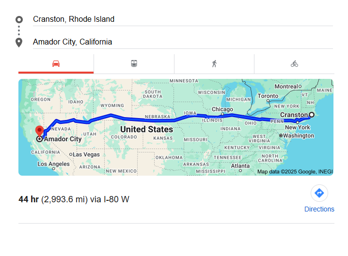 Mapinstructionsfordrivingfromdowntowncranston RhodeislandtoAmadorCity California