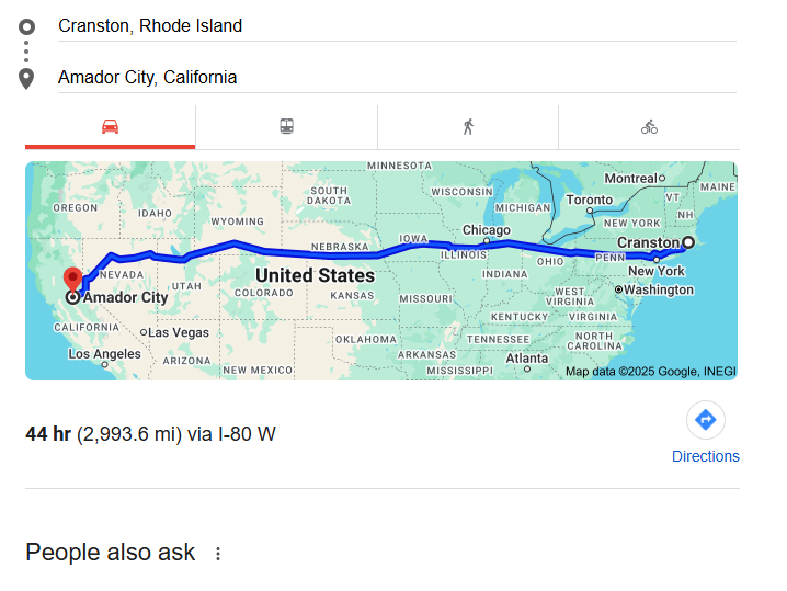 Mapinstructionsfordrivingfromwestcranston RhodeislandtoAmadorCity California
