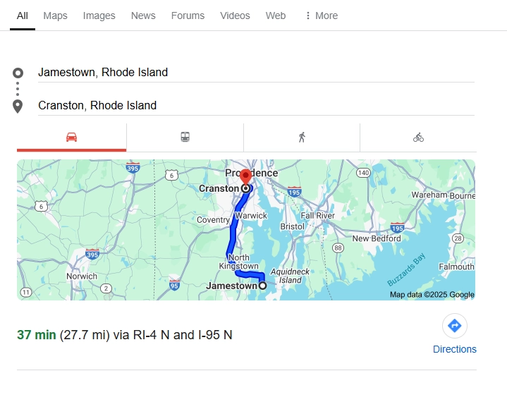 MapdirectionfromCranstontoJamestown Rhodeislandcopy