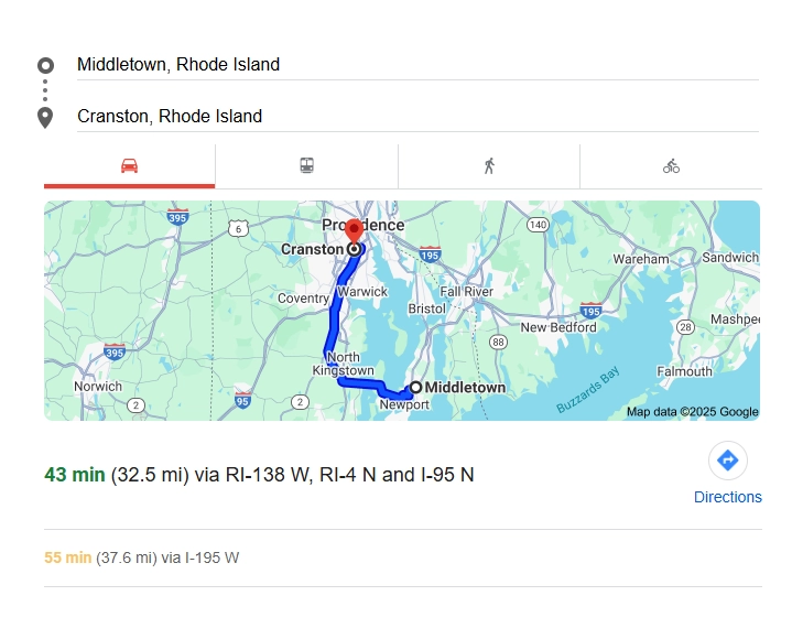MapdirectionfromCranstontoMiddletown Rhodeislandcopy